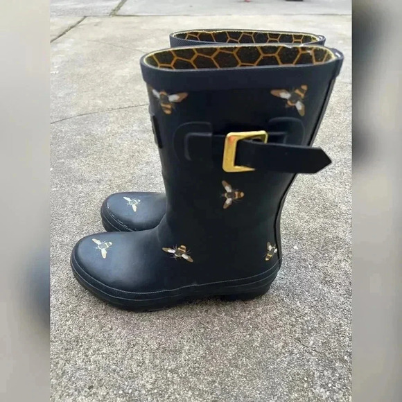 Joules Molly Welly Black Multi Bees Rain Boots - Picture 3 of 8